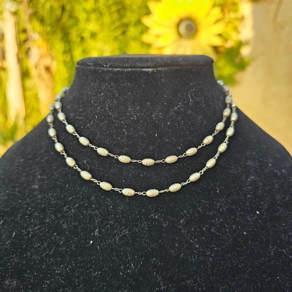 Vintage Faceted Hollow Silver Bead Necklace - Picture 2 of 3